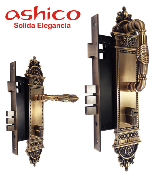 Cerradura de puerta principal modelo Ashico Atlantis Jaladera/Manija  Chapa para puerta de entrada modelo Ashico Atlantis Jaladera/Manija